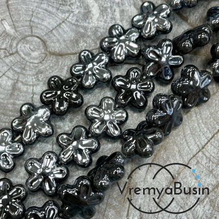 Бусина керамическая "Цветочек", 6х18 мм, цв. ЧЕРНЫЙ (1/2 нити, ок. 10 шт.)