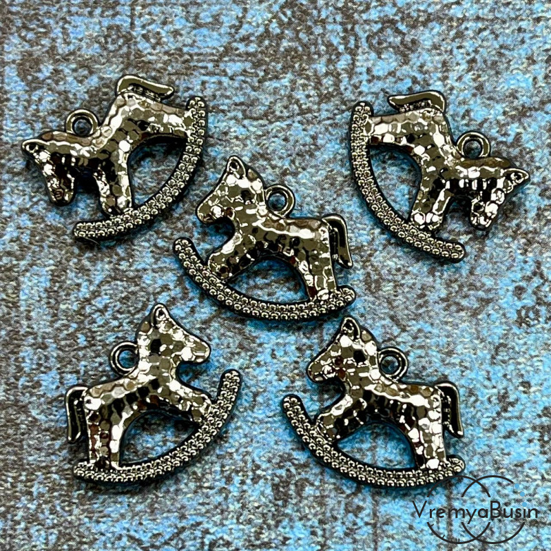 Подвеска "Лошадка-качалка", 17х14 мм, из латуни с черным родиевым покрытием (1 шт.)