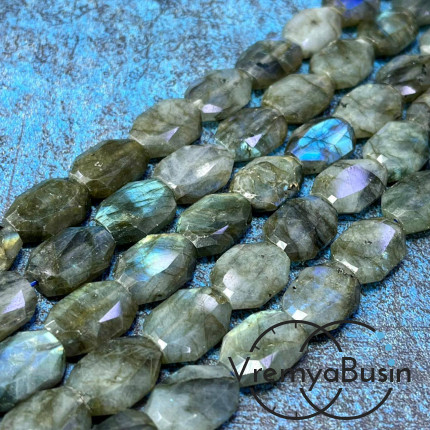 Лабрадор, плоские овальные бусины свободной огранки, ок.  12х16х5 мм (нить, ок. 24 шт.)