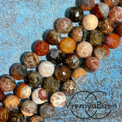 Агат огненный бразильский, шарик граненый 10 мм (1/2 нити, ок. 19 шт.)