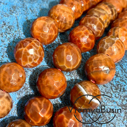 Агат огненный бразильский, шарик граненый 12 мм (1/2 нити, ок. 16 шт.)