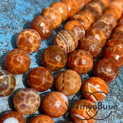 Агат огненный бразильский, шарик граненый 10 мм (1/2 нити, ок. 19 шт.)