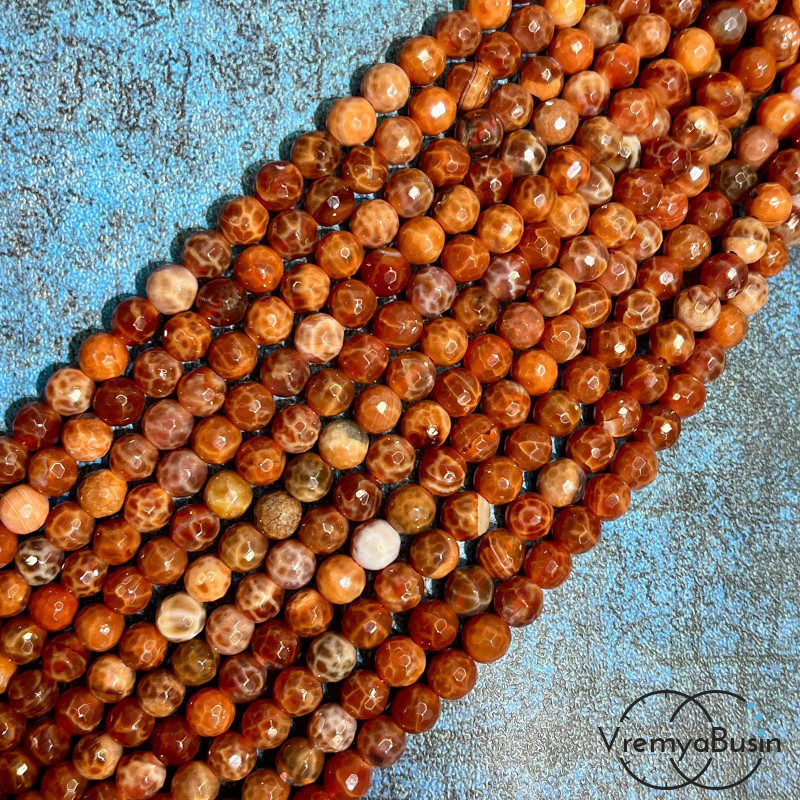 Агат огненный бразильский, шарик граненый 6 мм (1/2 нити, ок. 32 шт.)