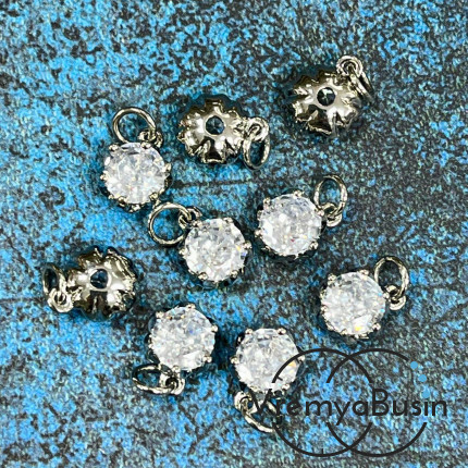 Подвеска круглый фианит, 10х8 мм, из латуни с родиевым покрытием  (1 шт.)