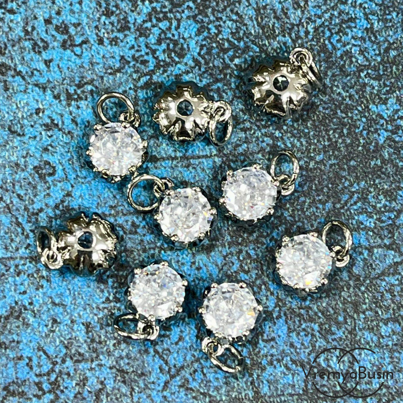 Подвеска круглый фианит, 10х8 мм, из латуни с родиевым покрытием  (1 шт.)