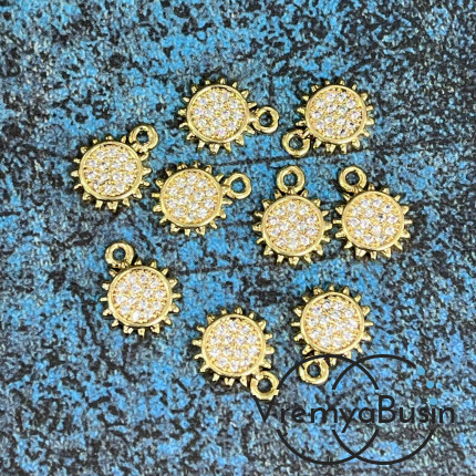 Подвеска «Солнце», 11х9 мм, из латуни с позолотой и фианитами  (1 шт.)