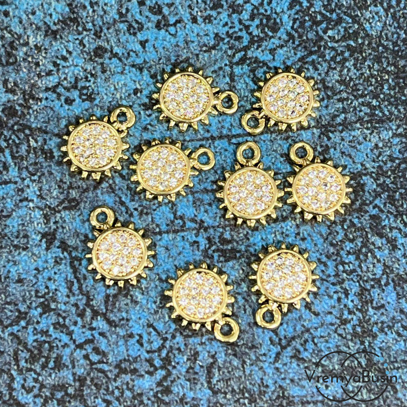 Подвеска «Солнце», 11х9 мм, из латуни с позолотой и фианитами  (1 шт.)