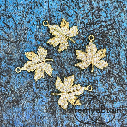 Подвеска «Кленовый лист», 15х12 мм, из латуни с позолотой и фианитами  (1 шт.)