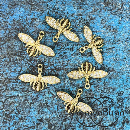 Подвеска «Муха», 12х18 мм, из латуни с позолотой и фианитами  (1 шт.)