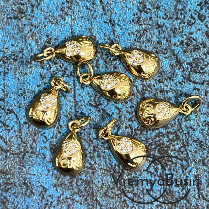 Подвеска «Капля с сердцем», 13х7 мм, из латуни с позолотой и фианитами  (1 шт.)