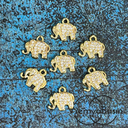 Подвеска «Слон», 10х11 мм, из латуни с позолотой и фианитами  (1 шт.)