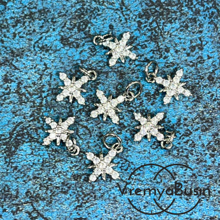 Подвеска «Звезда», 11х12 мм, из латуни с родиевым покрытием и фианитами  (1 шт.)