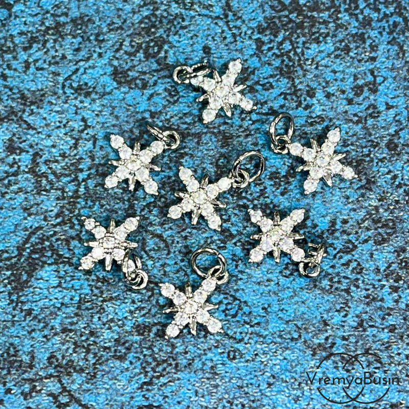 Подвеска «Звезда», 11х12 мм, из латуни с родиевым покрытием и фианитами  (1 шт.)