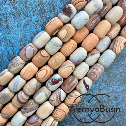 Агат матовый, бочонок гладкий ок. 10х14 мм (1/2 нити ок. 14 шт.)