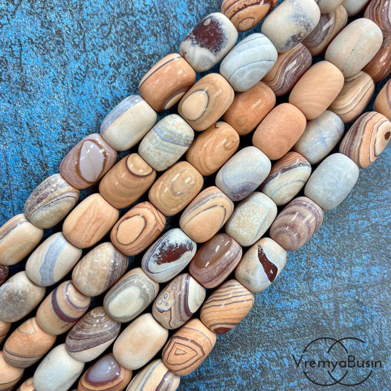 Агат матовый, бочонок гладкий ок. 10х14 мм (1/2 нити ок. 14 шт.)