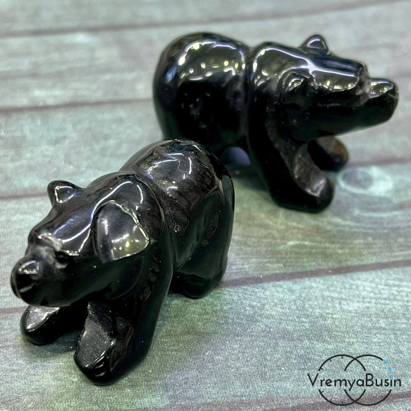 Обсидиан. Статуэтка из резного камня "Медведь",  ок. 40х25х20 мм  (1 шт.)