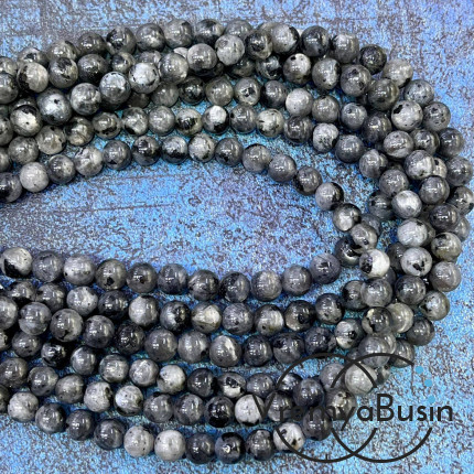 Ларвикит, черный лабрадор, шарик гладкий 6 мм (1/2 нити, ок. 32 шт.)