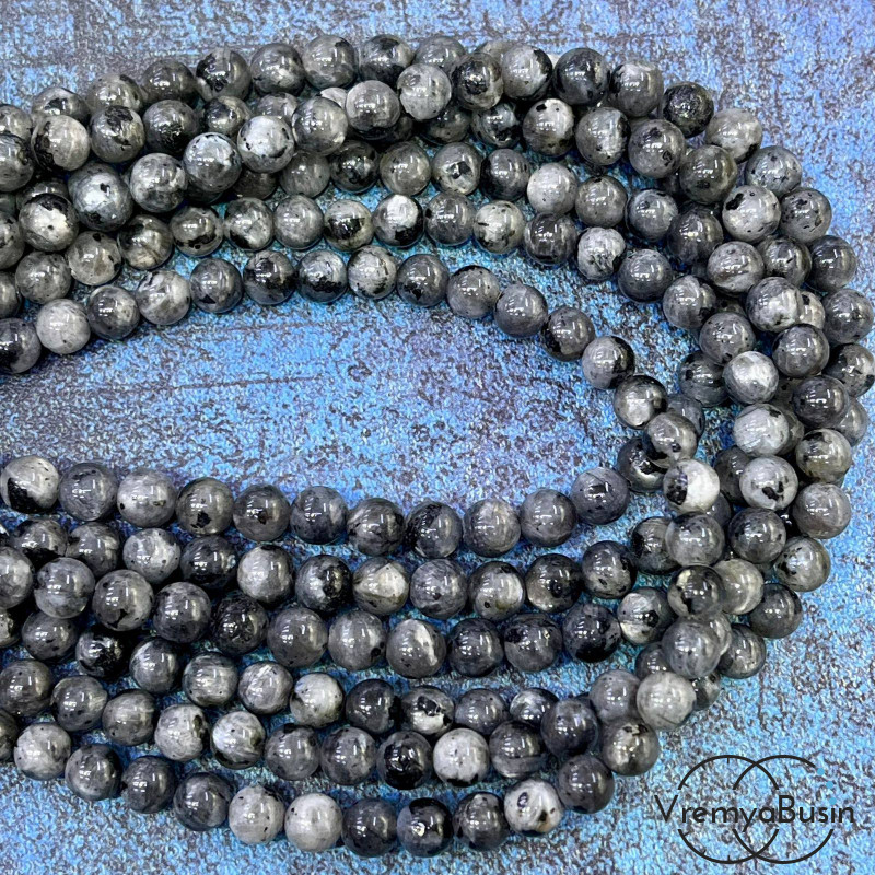 Ларвикит, черный лабрадор, шарик гладкий 6 мм (1/2 нити, ок. 32 шт.)