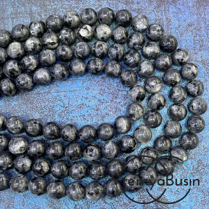 Ларвикит, черный лабрадор, шарик гладкий 8 мм (1/2 нити, ок. 24 шт.)