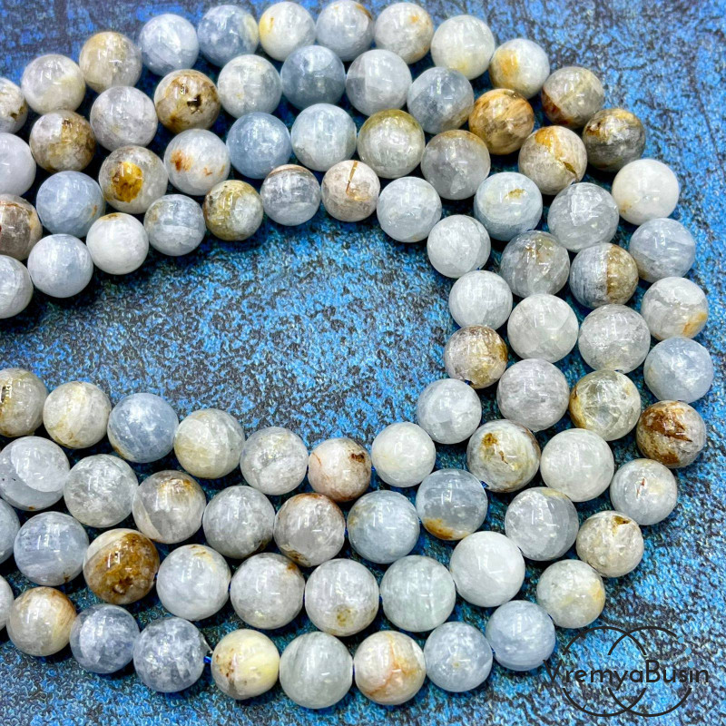 Целестин натур., шарик гладкий 8 мм (1/2 нити, ок. 24 шт.)