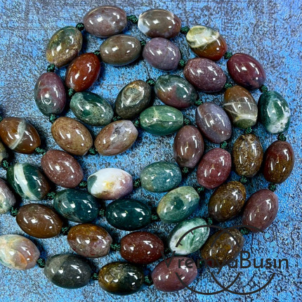 Яшма индийская, бочонок гладкий 10х14 мм (1/2 нити, ок. 14 шт.)