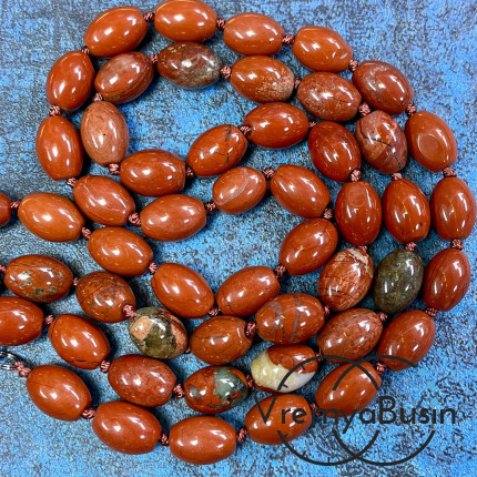 Яшма красная, бочонок гладкий 10х14 мм (1/2 нити, ок. 14 шт.)