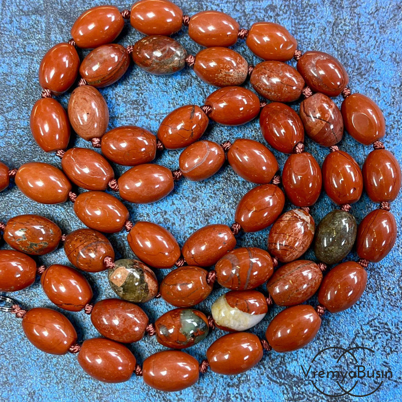 Яшма красная, бочонок гладкий 10х14 мм (1/2 нити, ок. 14 шт.)