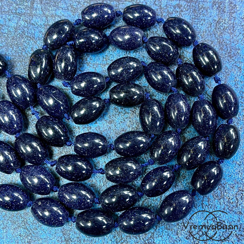 Авантюрин синий, бочонок гладкий 10х14 мм (1/2 нити, ок. 14 шт.)