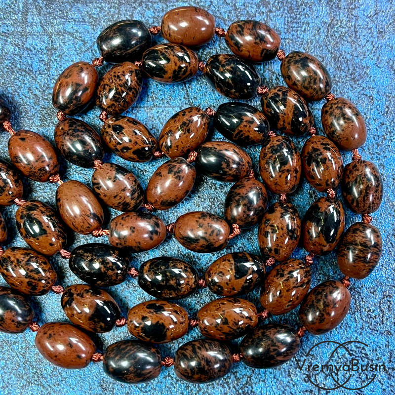 Обсидиан, бочонок гладкий 10х14 мм (1/2 нити, ок. 14 шт.)