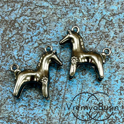 Подвеска "Лошадь", 27х24 мм, из латуни с черным родиевым покрытием (1 шт.)