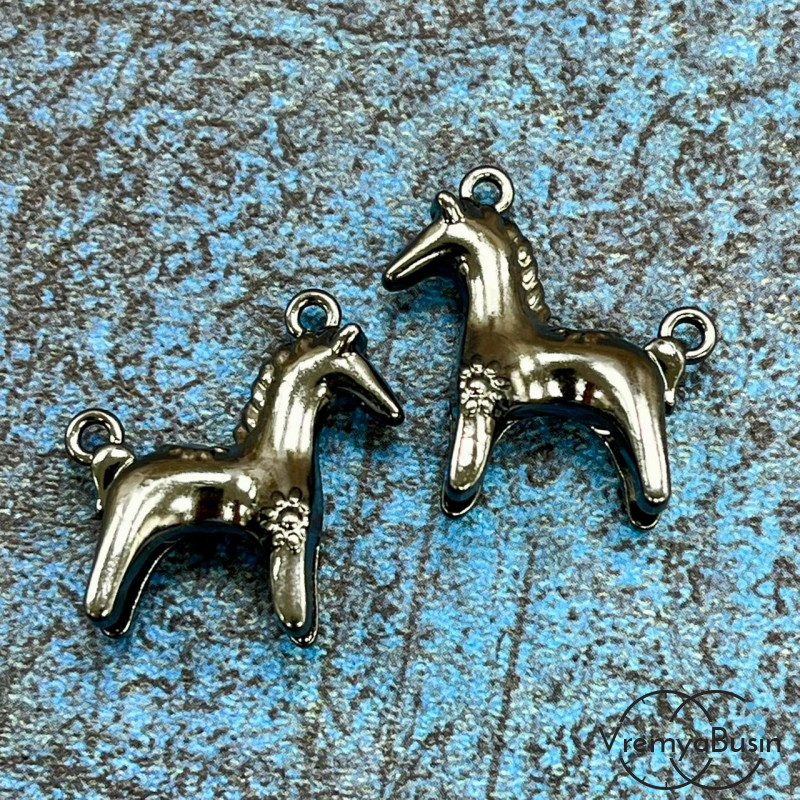 Подвеска "Лошадь", 27х24 мм, из латуни с черным родиевым покрытием (1 шт.)