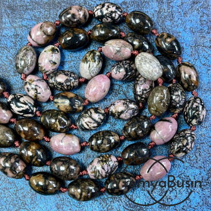 Родонит, бочонок гладкий 10х14 мм (1/2 нити, ок. 14 шт.)