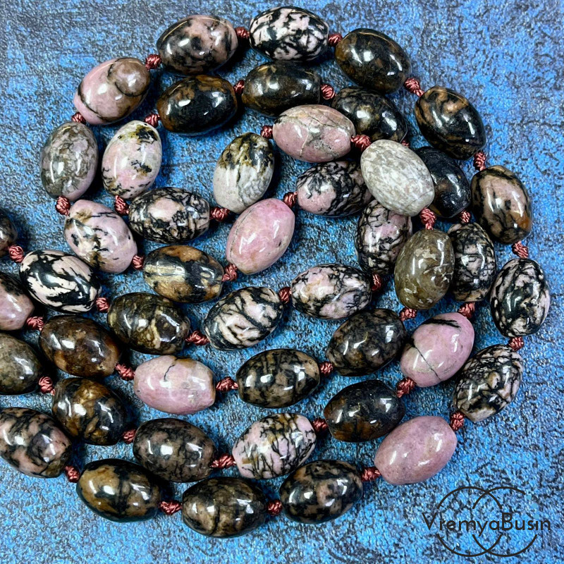 Родонит, бочонок гладкий 10х14 мм (1/2 нити, ок. 14 шт.)