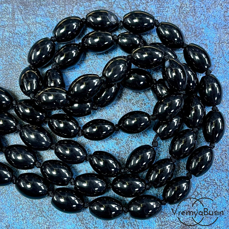 Агат черный, бочонок гладкий 10х14 мм (1/2 нити, ок. 14 шт.)