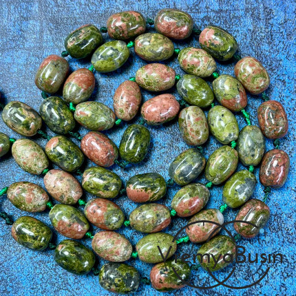 Унакит, бочонок гладкий 10х14 мм (1/2 нити, ок. 14 шт.)