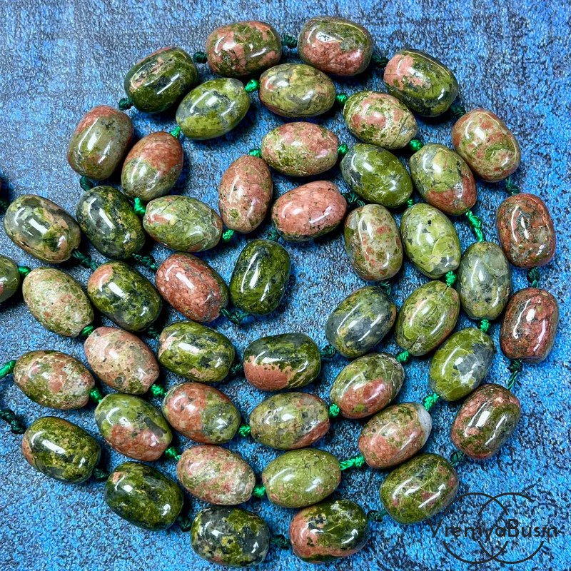 Унакит, бочонок гладкий 10х14 мм (1/2 нити, ок. 14 шт.)