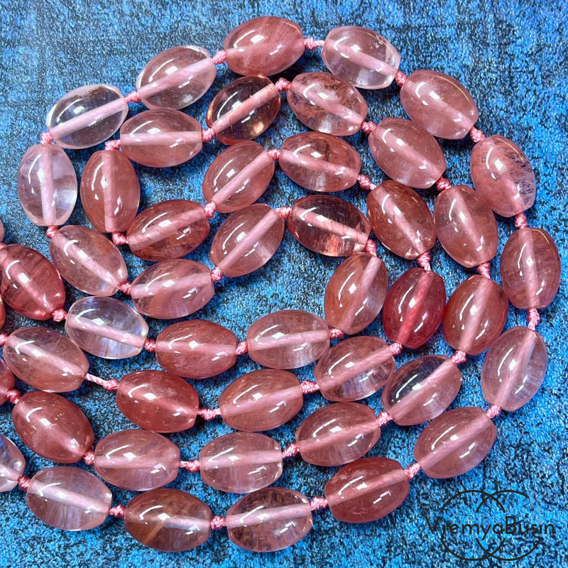 Халцедон розовый, бочонок гладкий 10х14 мм (1/2 нити, ок. 14 шт.)