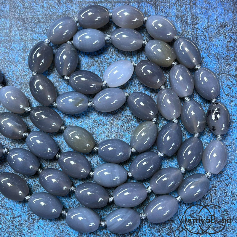 Агат серый, бочонок гладкий 10х14 мм (1/2 нити, ок. 14 шт.)