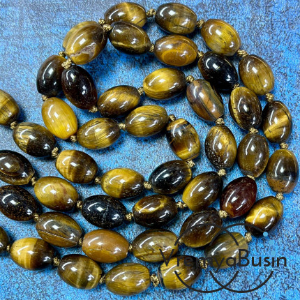 Тигровый глаз, бочонок гладкий 10х14 мм (1/2 нити, ок. 14 шт.)