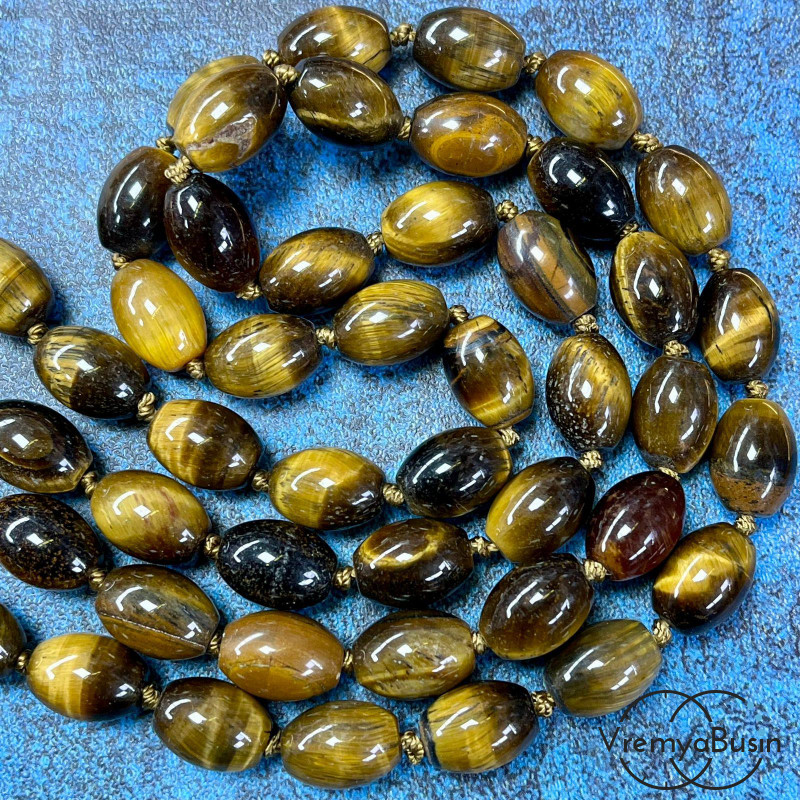 Тигровый глаз, бочонок гладкий 10х14 мм (1/2 нити, ок. 14 шт.)