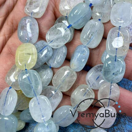 Аквамарин натур., галтовка прямоугольная ок. 12х16х7 мм (нить, ок. 26-27 шт.)
