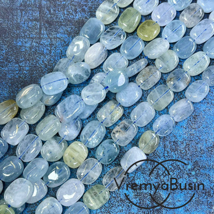 Аквамарин натур., галтовка прямоугольная ок. 12х16х7 мм (нить, ок. 26-27 шт.)