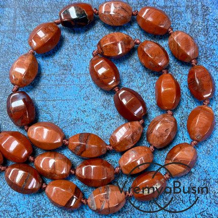 Яшма красная, бочонок с гранями, 14х10 мм (1/2 нити, ок. 13 шт.)