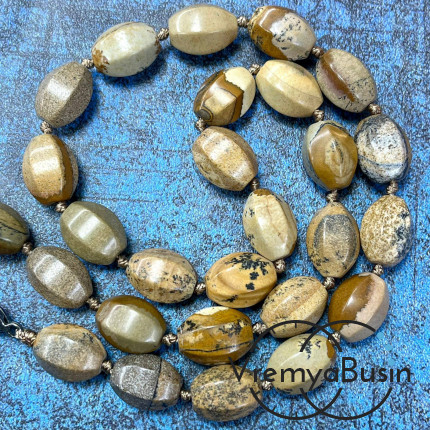 Яшма пейзажная, бочонок с гранями, 14х10 мм (1/2 нити, ок. 13 шт.)