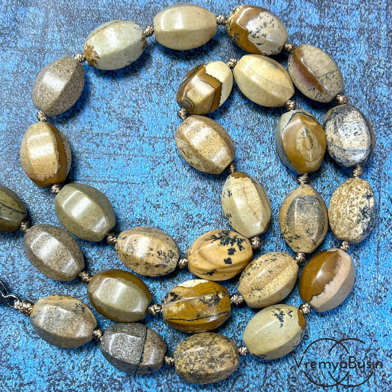 Яшма пейзажная, бочонок с гранями, 14х10 мм (1/2 нити, ок. 13 шт.)