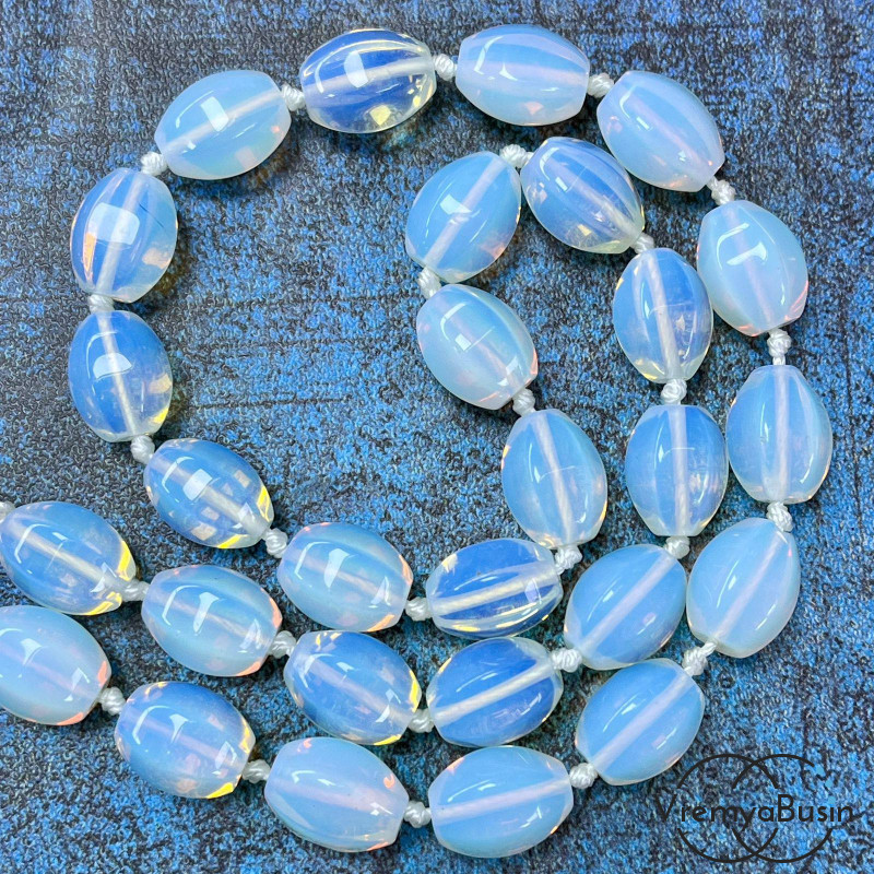 Опалит, лунный камень имит., бочонок с гранями, 14х10 мм (1/2 нити, ок. 13 шт.)