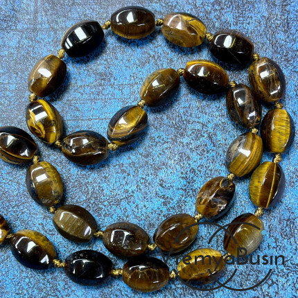 Тигровый глаз, бочонок с гранями, 14х10 мм (1/2 нити, ок. 13 шт.)