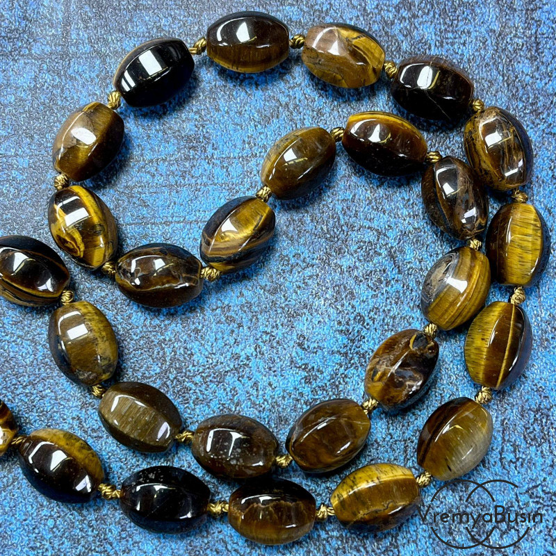 Тигровый глаз, бочонок с гранями, 14х10 мм (1/2 нити, ок. 13 шт.)
