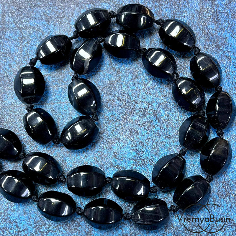 Агат черный, бочонок с гранями, 14х10 мм (1/2 нити, ок. 13 шт.)