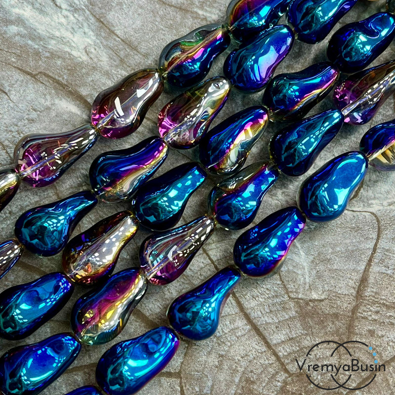 Бусины из гладкого стекла «Барочный жемчуг», 13х22 мм  (1/2 нити, ок. 10 шт.)